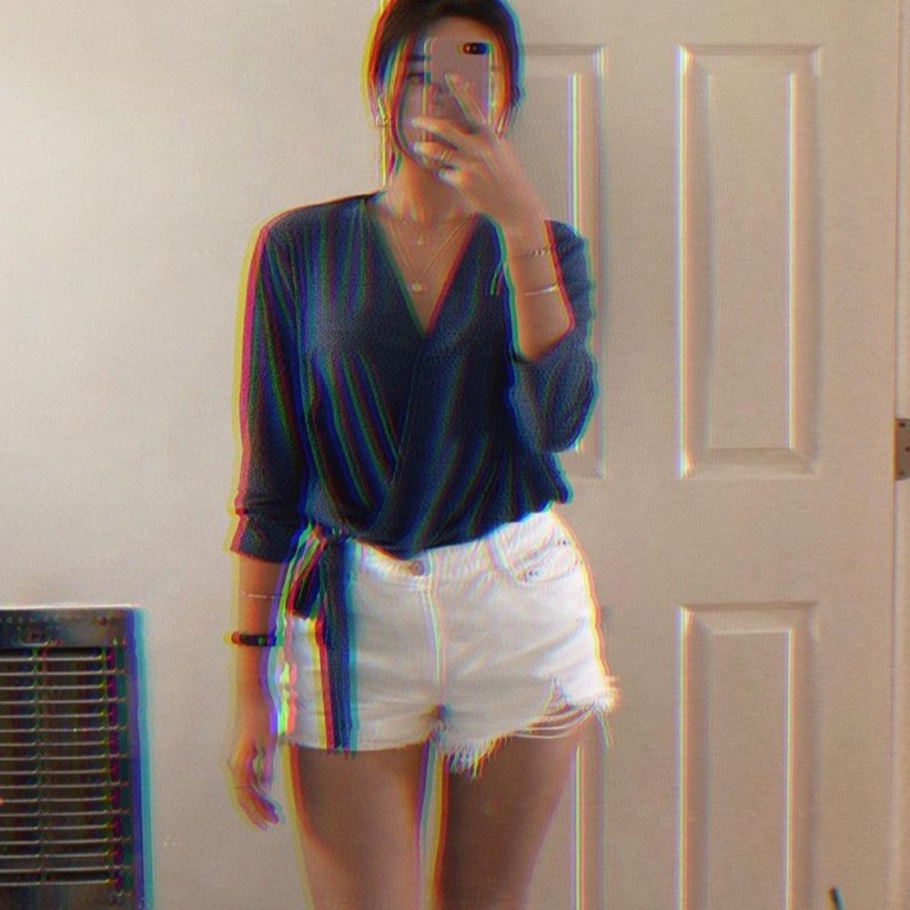 Ribbon Tie Dotted Blue Blouse